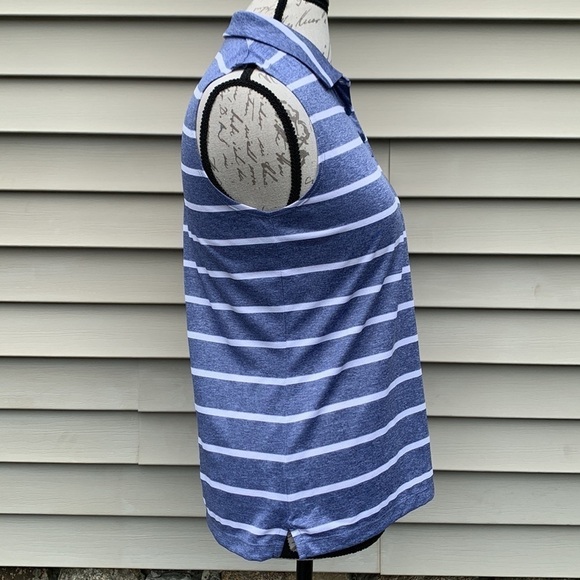 NIKE DRI-FIT Sleeveless Striped Golf Polo - Heathered Blue/White - Picture 8 of 16